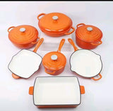11-Piece Cast Iron Cookware Set – Orange.