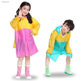 Kids/Pupils Portable PVC Raincoat with Hood & School Bag Pocket .
