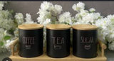 3PCS Ceramic Canister Set with Bamboo Stand – Elegant Kitchen Storage Organizer