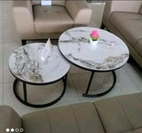 Modern Luxury Pure Marble Top Nesting Coffee Tables – Black Stand
