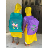 Kids/Pupils Portable PVC Raincoat with Hood & School Bag Pocket .