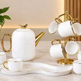 8PC CLASSY TEA SET – GOLD HANDLES & GOLD RIM DETAILING