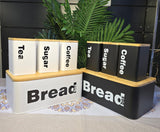 Nordic Bread Bin with 3 Canister Set – Bamboo Lid Kitchen Storage (White/Black)