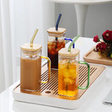 380ML SQUARE SMOOTHIE GLASS CUP WITH BAMBOO LID & STRAW