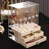 Luxury Acrylic Jewelry Organizer Box with 3 Drawers – Large Transparent Dustproof Jewelry Storage & Display Case