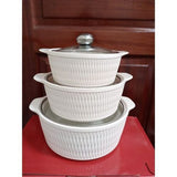 3‑Piece Gold Ceramic Serving Dishes with Glass Lids – Elegant & Practical