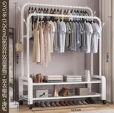 Advanced Double Layer Garment Rack – Mobile Floor Standing Clothes Hanger with Shoe Shelves.