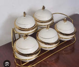 Acar JC7922 11-Piece Golden Sugar Dish Set – Elegant Glass Canisters with Golden Rack