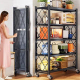 Large Foldable 5-Tier Kitchen Storage Rack with Wheels