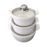 3‑Piece Gold Ceramic Serving Dishes with Glass Lids – Elegant & Practical