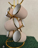 Gold Ribbed Glass Cups – Elegant 6-Piece Set