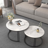 Modern Luxury Pure Marble Top Nesting Coffee Tables – Black Stand