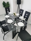 Executive 6-Seater Glass Dining Table with Leather Chairs – Elegant Dining Set