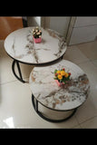 Modern Luxury Pure Marble Top Nesting Coffee Tables – Black Stand