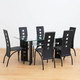 Executive 6-Seater Glass Dining Table with Leather Chairs – Elegant Dining Set