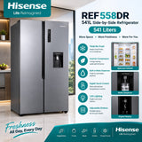 Hisense 541L REF558DR Side-by-Side Refrigerator – Large Family Fridge