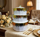 3PC CERAMIC STORAGE POT SET – GOLD & WHITE