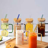 380ML SQUARE SMOOTHIE GLASS CUP WITH BAMBOO LID & STRAW