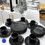 24PCS Black Leaf Dinner Set – Elegant Dining Collection