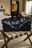 Unisex Large-Capacity Black Polished Leather Travel Duffle Bag