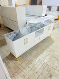 5.5ft Marble Top TV Stand – Modern Living Room Entertainment Unit