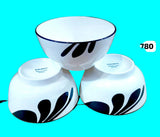 Six Inch Ceramic Bowls – White with Black Floral Design.