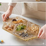 Diamond-Shaped Acrylic Nut & Candy Serving Tray with Gold Metal Frame