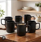 6PCS Japanese Black Ceramic Mug Set – 400ml