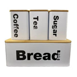 Nordic Bread Bin with 3 Canister Set – Bamboo Lid Kitchen Storage (White/Black)