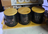 3PCS Ceramic Canister Set with Bamboo Stand – Elegant Kitchen Storage Organizer