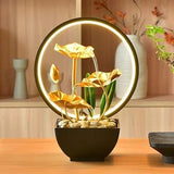 2-in-1 Tabletop Water Fountain with LED Ring Lights – Decorative Water Feature & Table Lamp, 32×16×25cm