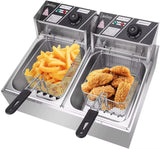 Commercial Stainless Steel 2-Compatments Deep Fryer.