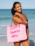 Summer Vibes Large Capacity Women’s Tote Bag – Linen Beach, Market & Everyday Shopping Bag