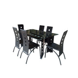 Executive 6-Seater Glass Dining Table with Leather Chairs – Elegant Dining Set