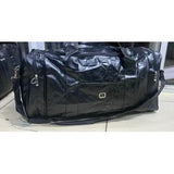 Unisex Large-Capacity Black Polished Leather Travel Duffle Bag