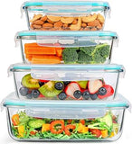 8PCS Rectangular Borosilicate Glass Lunch Box Set – Airtight Food Storage Containers