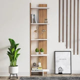 Sly 5-Tier Corner Bookshelf Décor Stand – Teak & White