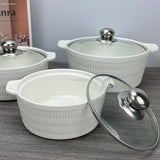 3‑Piece Gold Ceramic Serving Dishes with Glass Lids – Elegant & Practical