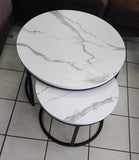 Modern Luxury Pure Marble Top Nesting Coffee Tables – Black Stand
