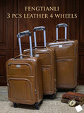 3PCS Fengtianli Leather Luggage Set – 4-Wheel Travel Suitcases