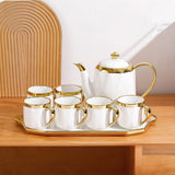 CERAMIC TEA SET WITH TRAY – GOLD HANDLES & RIM ☕🤍