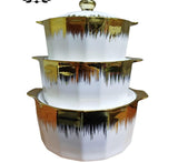 3PC CERAMIC STORAGE POT SET – GOLD & WHITE