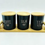 3PCS Ceramic Canister Set with Bamboo Stand – Elegant Kitchen Storage Organizer