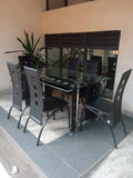 Executive 6-Seater Glass Dining Table with Leather Chairs – Elegant Dining Set