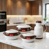 3PC HOTPOT SET WITH 1L FLASK – WHITE | FOOD WARMER & INSULATED SERVING SET .