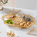 Diamond-Shaped Acrylic Nut & Candy Serving Tray with Gold Metal Frame