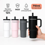 710ml Stainless Steel Vacuum Insulated Tumbler – Leak-Proof Travel Cup with Lid & Reusable Straw