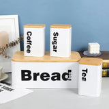 Nordic Bread Bin with 3 Canister Set – Bamboo Lid Kitchen Storage (White/Black)