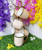 Gold Ribbed Glass Cups – Elegant 6-Piece Set