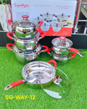 SIGNATURE ST-15 15PC INDUCTION BASE STAINLESS STEEL COOKWARE SET WITH GLASS LIDS .